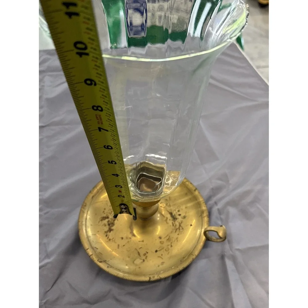 Vintage Large Brass & Hard Plastic Chamber Hurricane Candle Lamp Finger Holder